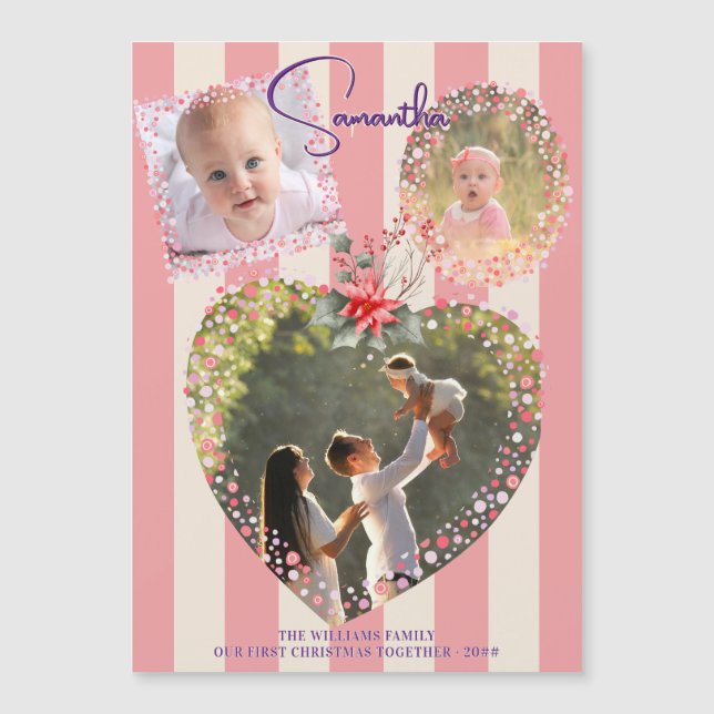 Ornate Frames 3 Photo 1st Christmas Milestone CARD (Front)