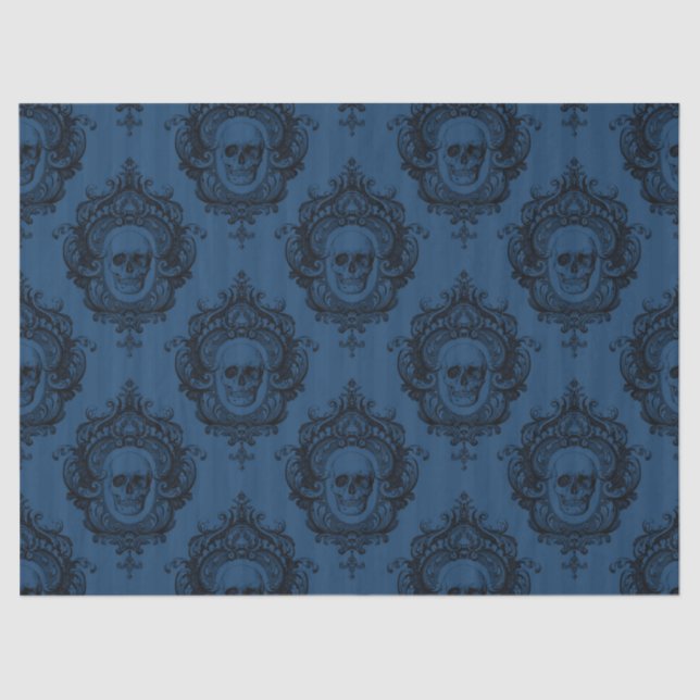 Ornate Frames and Skulls on Blue Decoupage Tissue Paper (Front)