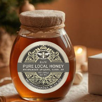 Ornate French Honey Label with Heraldic Bee Brown