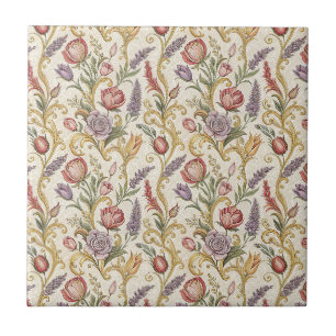 Ornate French Vintage Floral Scroll Pattern Art Ceramic Tile