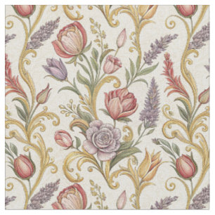 Ornate French Vintage Floral Scroll Pattern Art Fabric