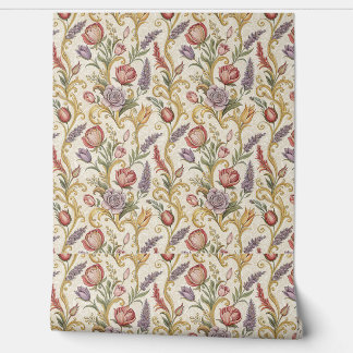 Ornate French Vintage Floral Scroll Pattern Art Wallpaper