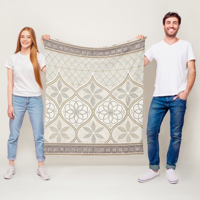 Ornate Geometric Floral Tile Pattern (2) Fleece Blanket (In Situ)