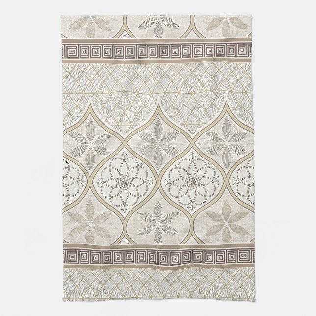 Ornate Geometric Floral Tile Pattern (2) Tea Towel (Vertical)
