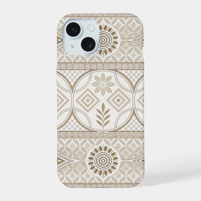 Ornate Geometric Floral Tile Pattern iPhone 15 Case (Back)