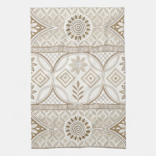 Ornate Geometric Floral Tile Pattern Tea Towel