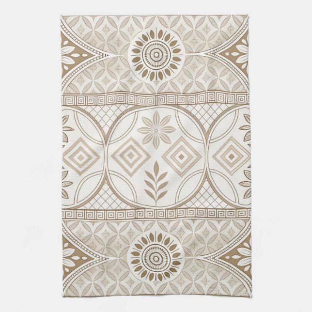 Ornate Geometric Floral Tile Pattern Tea Towel (Vertical)