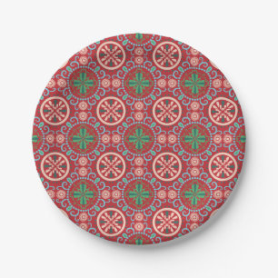 Ornate geometric pattern featuring circular motifs paper plate