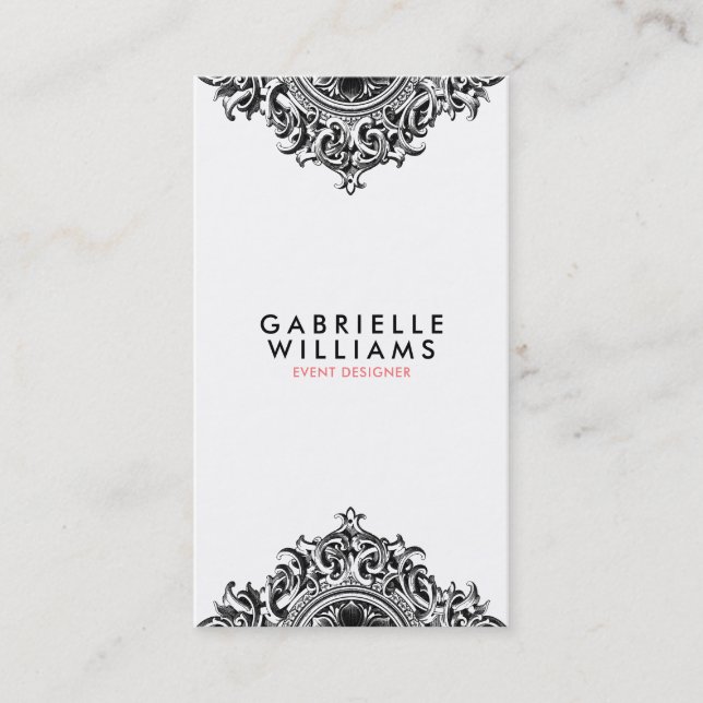 Ornate girly black ornament design business card (Front)
