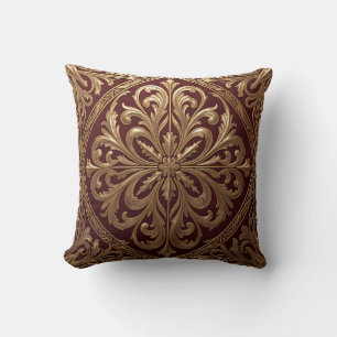 Ornate Gold Acanthus Pattern Deep Red Baroque Cushion