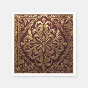 Ornate Gold Acanthus Pattern Deep Red Baroque Napkin