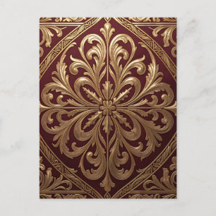 Ornate Gold Acanthus Pattern Deep Red Baroque Postcard