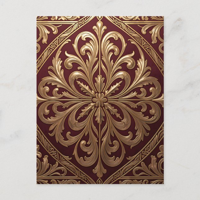 Ornate Gold Acanthus Pattern Deep Red Baroque Postcard (Front)