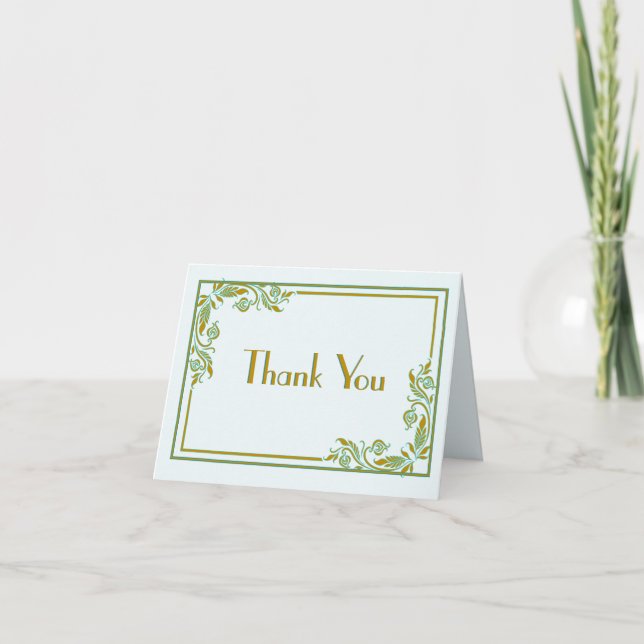 Ornate Gold and Pastel Blue Customised  Thank You Card (Front)