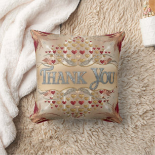 Ornate Gold and Red Heart Pattern with Feathers Cushion