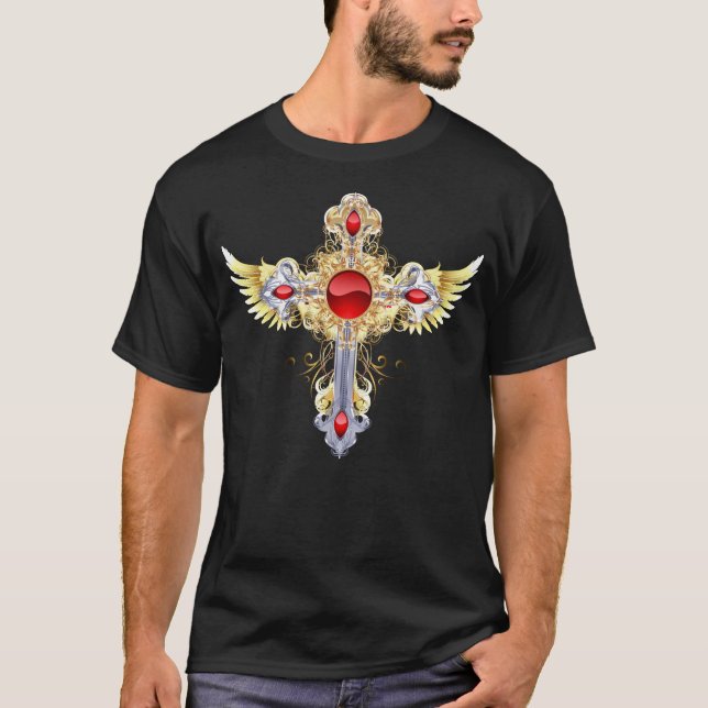 Ornate Gold and Silver Adorned Holy Cross  T-Shirt (Front)