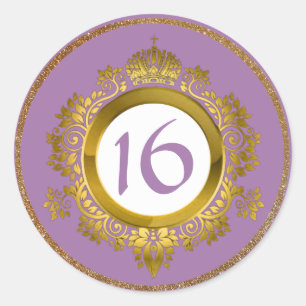 Ornate Gold and Violet Sweet 16 Birthday Stickers