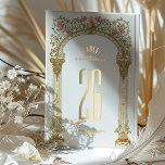 Ornate Gold Arch & Pink Roses Table Number<br><div class="desc">This elegant Victorian wedding invitation features a grand gold arch adorned with climbing vines of pink roses and delicate greenery. The intricate floral details and classic column design exude timeless sophistication and romantic charm. Perfect for couples seeking vintage-inspired wedding stationery with a luxurious aesthetic and a touch of floral elegance....</div>
