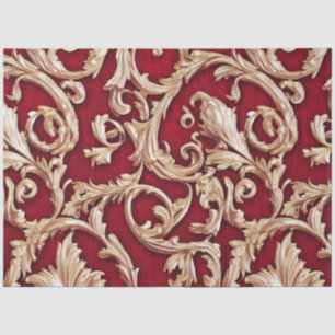 Ornate Gold Baroque Floral Damask Red Velvet Tissue Paper