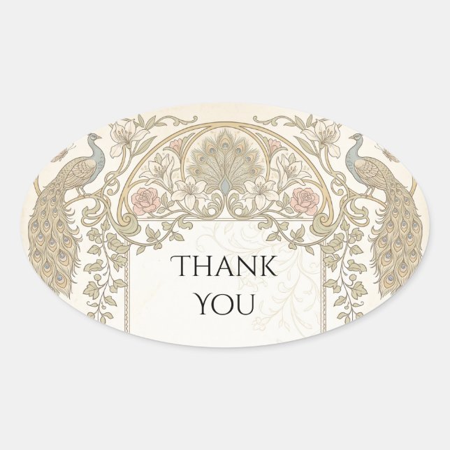 Ornate Gold Baroque Thank You Oval Sticker (Front)