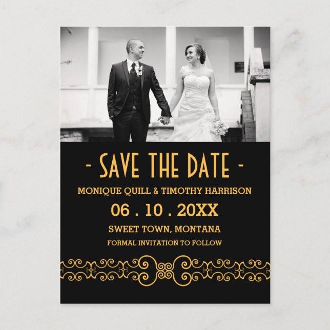 Ornate Gold Belt - Gold Black Save the Date Announcement Postcard (Front)