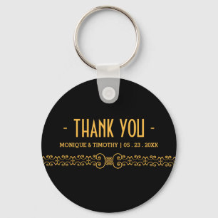 Ornate Gold Belt - Gold Black Wedding Thank You Key Ring