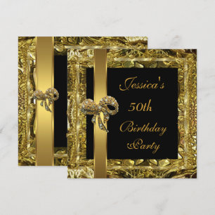 Ornate Gold Black 50th Birthday Elegant Invite
