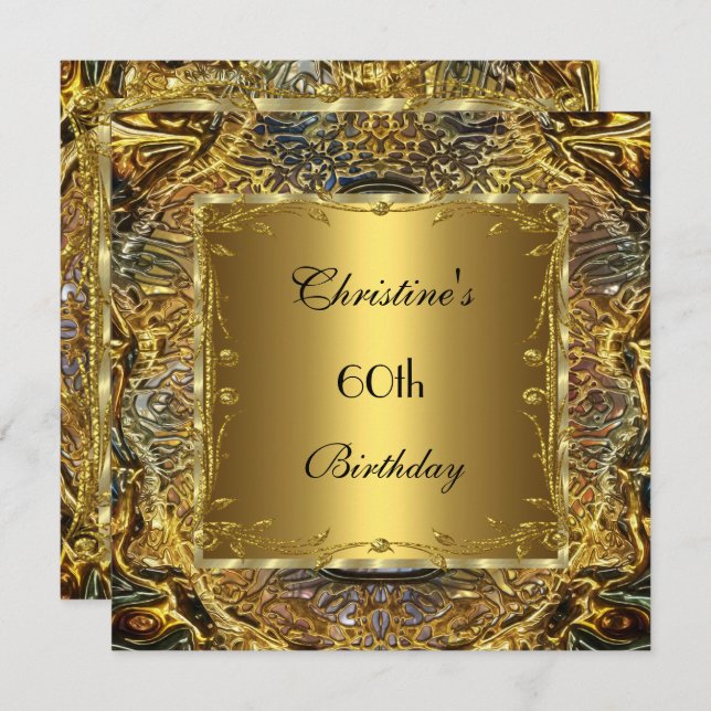 Ornate Gold Black 60th Birthday Elegant Invite 2 (Front/Back)