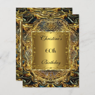 Ornate Gold Black 60th Birthday Elegant Invite 3