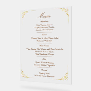 Ornate Gold Border Classic minimalist Wedding Menu Acrylic Sign