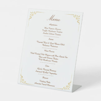 Ornate Gold Border Classic minimalist Wedding Menu Pedestal Sign