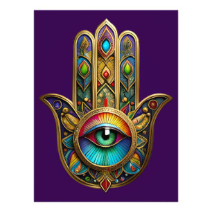 Ornate Gold Colorful Hamsa Green on Red Third Eye Photo Print