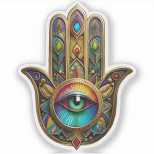 Ornate Gold Colourful Hamsa Green on Red Third Eye
