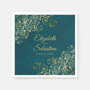 Ornate Gold Filigree Elegant Dark Teal Wedding Napkin