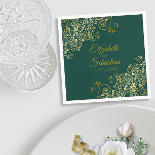 Ornate Gold Filigree Elegant Emerald Green Wedding Napkin