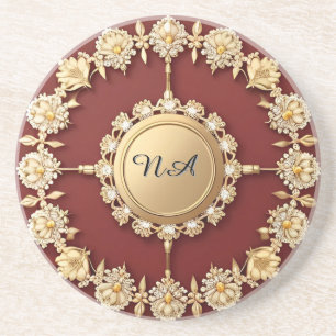 Ornate Gold Floral Design Coaster