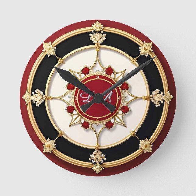 Ornate Gold Floral Design Round Clock (Front)