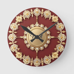 Ornate Gold Floral Design Round Clock