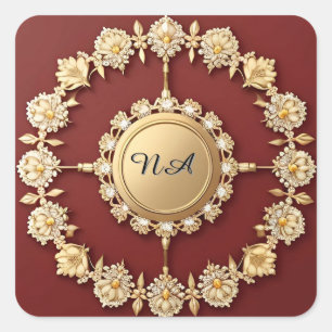 Ornate Gold Floral Design Square Sticker