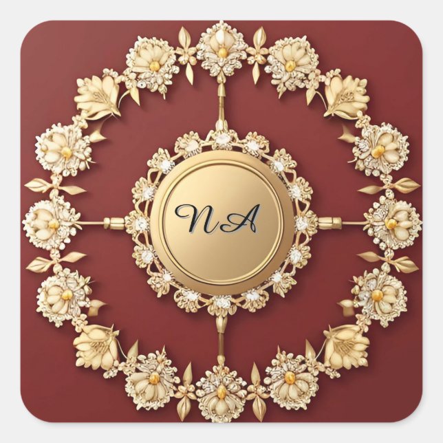 Ornate Gold Floral Design Square Sticker (Front)