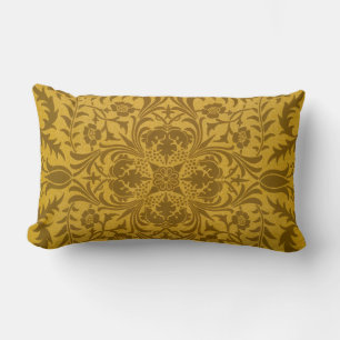Ornate gold floral pattern with symmetrical lumbar cushion