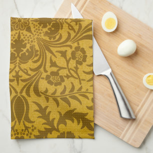 Ornate gold floral pattern with symmetrical tea towel