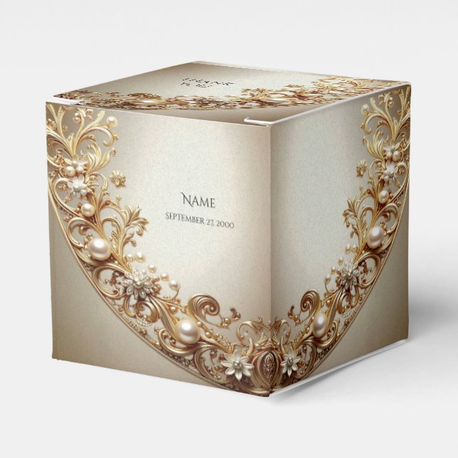 Ornate Gold Flourish Favor Box (Front Side)