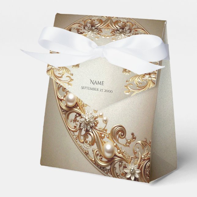 Ornate Gold Flourish Favour Box (Front Side)