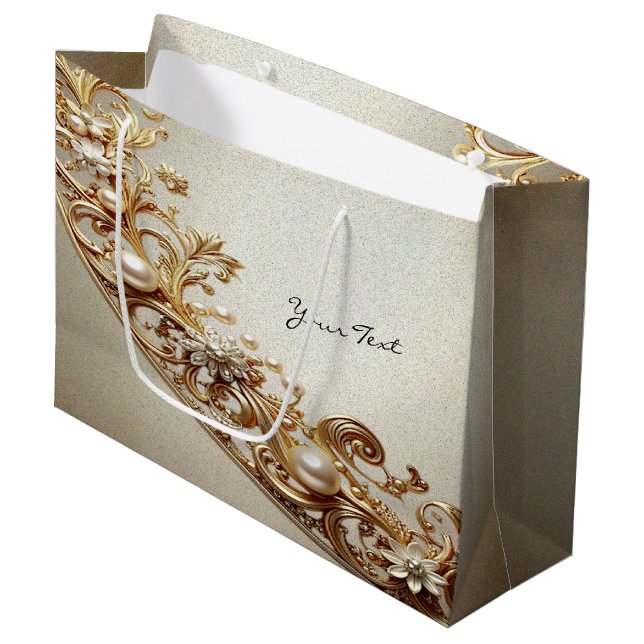 Ornate Gold Flourish Gift Bag (Front Angled)