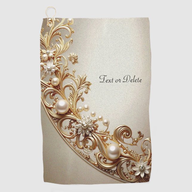 Ornate Gold Flourish Golf Towel (Front)