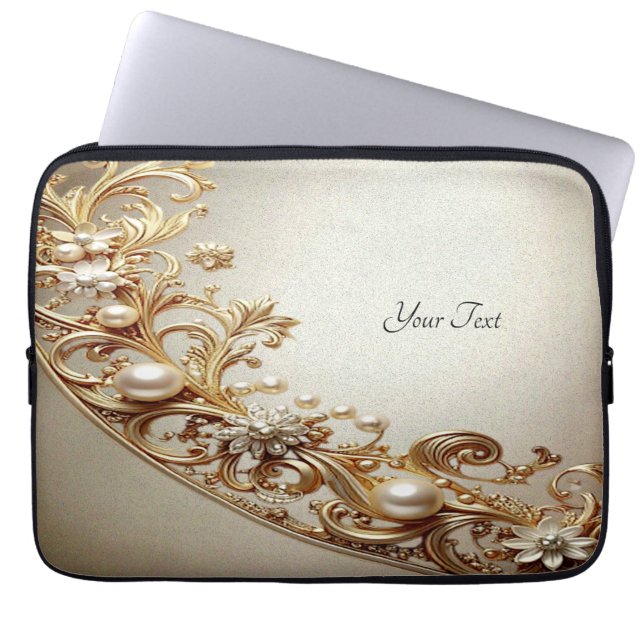 Ornate Gold Flourish Laptop Sleeve (Front)