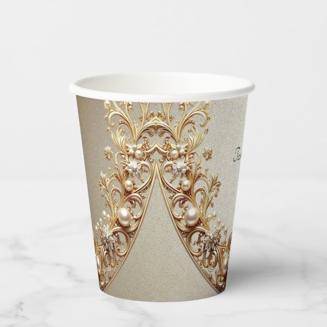 Ornate Gold Flourish Paper Cups (Front)