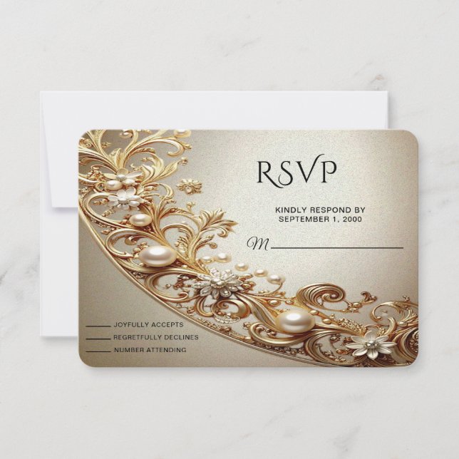 Ornate Gold Flourish RSVP Card (Front)
