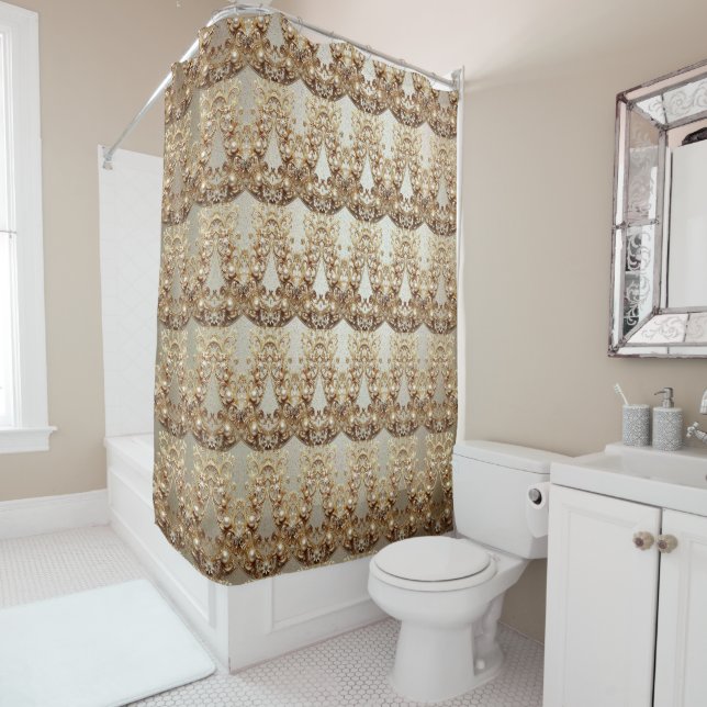 Ornate Gold Flourish Shower Curtain (In Situ)